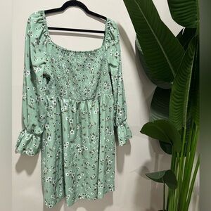 Green Smoked Green Floral Midi Dress